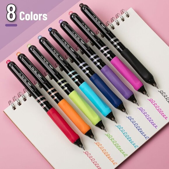 Retractable Gel Pens, 8 Pack, Vibrant Barrels, Fast Dry, Colorful Ink Gel Pens F - Picture 3 of 9
